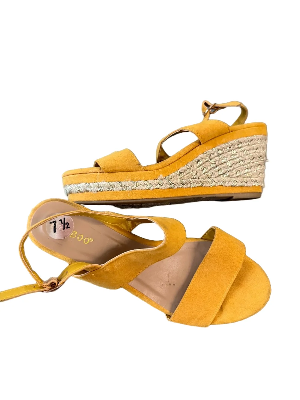 BAMBOO Yellow Suede Espadrille Wedge Sandals